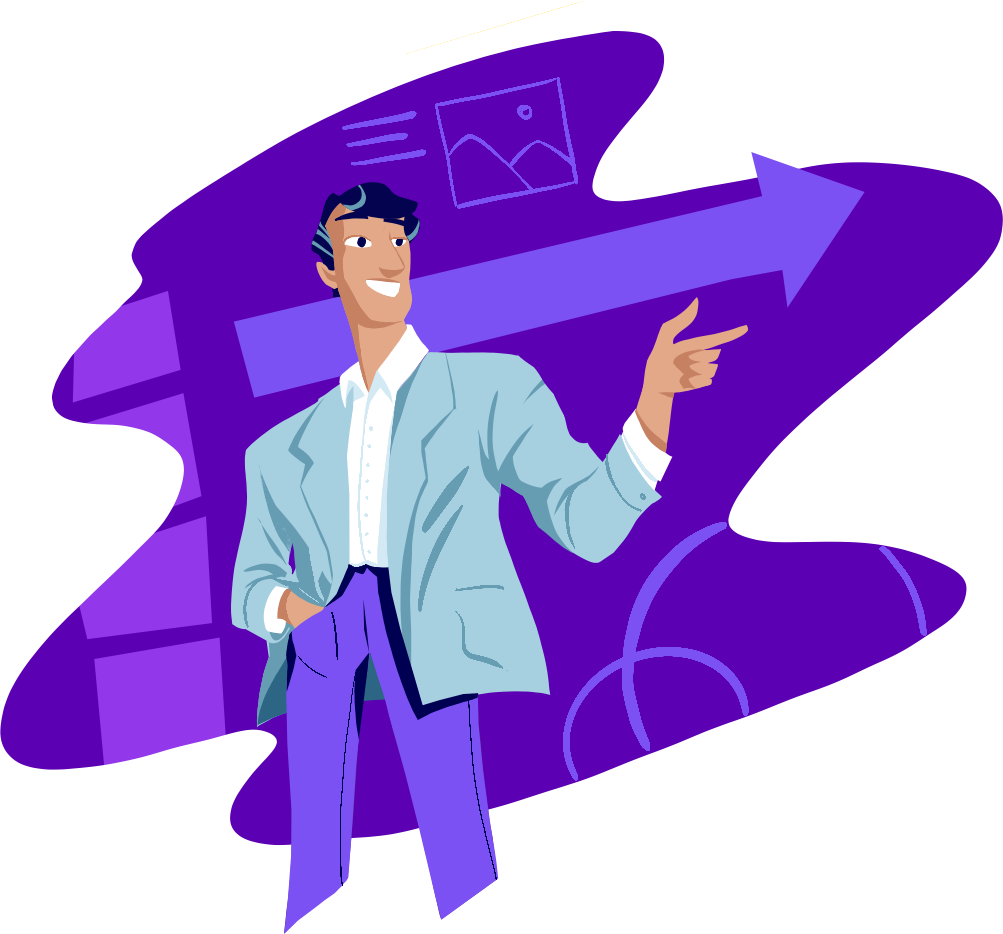 Homme Corporate en costume avec un fond violet - Live Digiforma